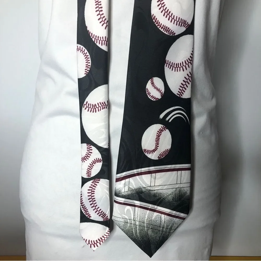 Vintage Florence Silk sports necktie baseball‎ black men's tie